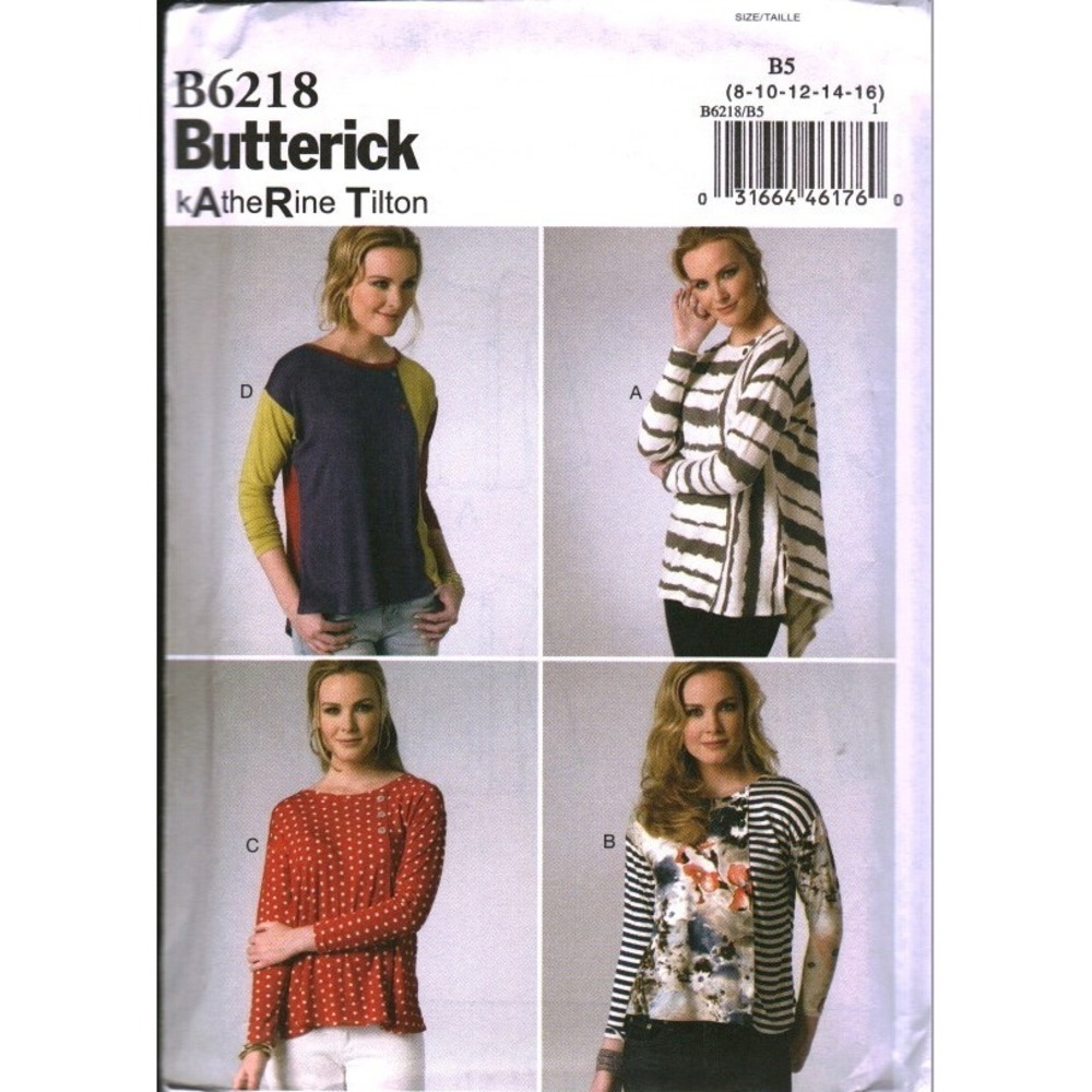 Butterick B6218 Katherine Tilton Misses Top Sewing Pattern Sizes 8-16 B5 Uncut